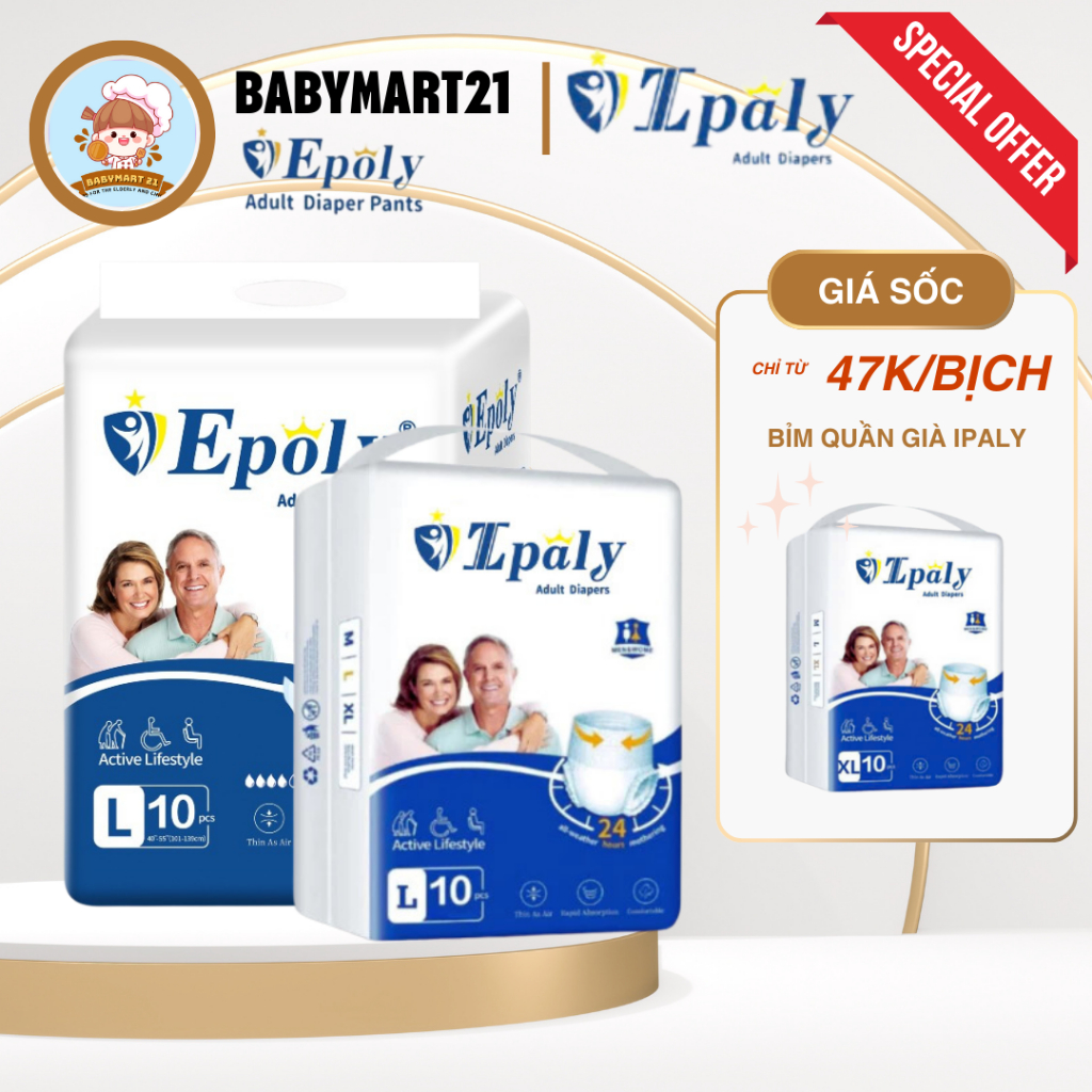 COMBO 30-50M Bỉm quần-Bỉm dán người già Epoly/Ipaly chất lượng giá tốt, tiết kiệm, thấm hút cao