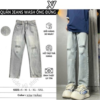 quần jean suông ống rộng jean 4 màu rách nhẹ Menswear Nam Ong Pants jean
