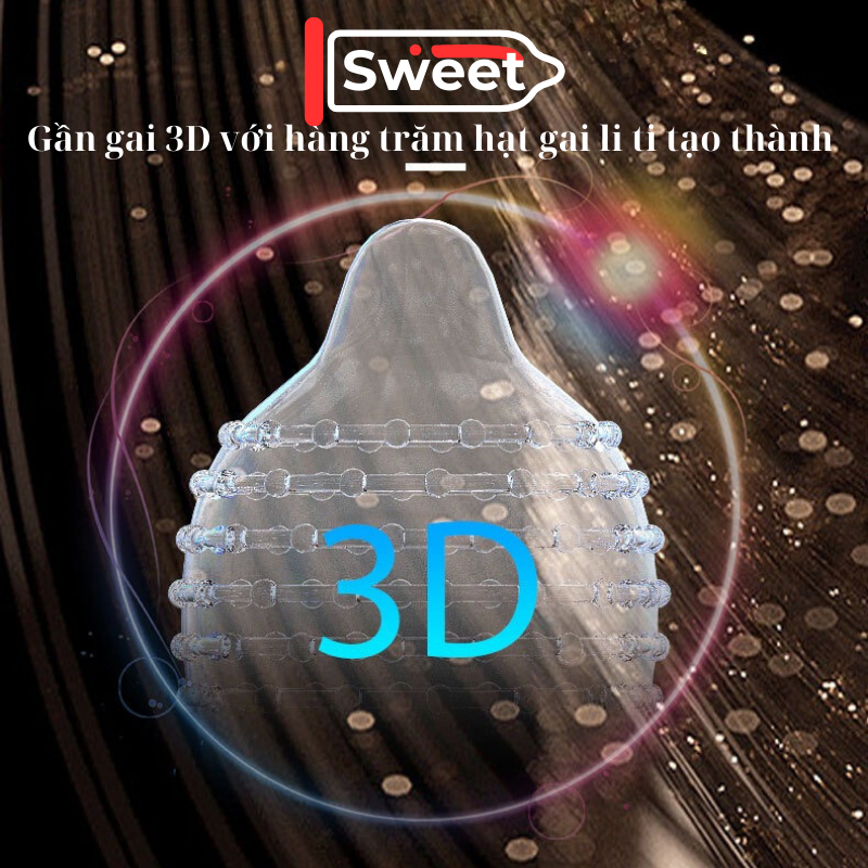 Bao cao su gân gai 3D chạm đỉnh đê mê Hộp 10 bcs