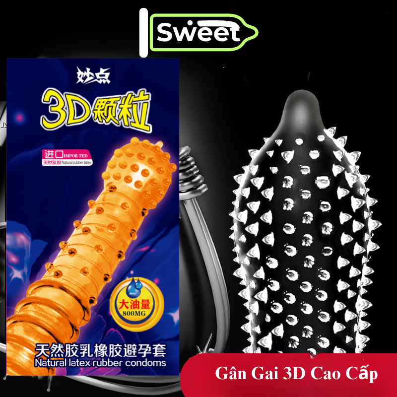 Bao cao su gân gai 3D chạm đỉnh đê mê Hộp 10 bcs