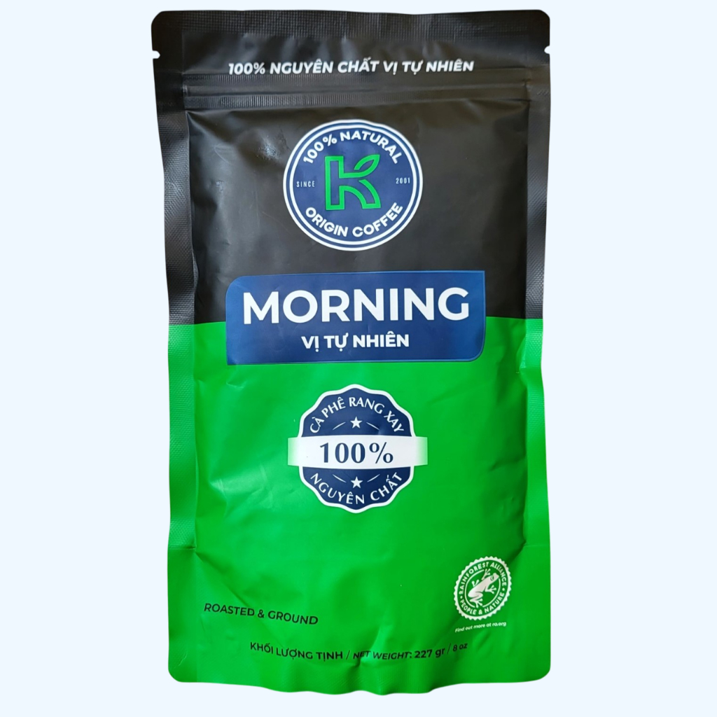 K MORNING -- túi XANH LÁ 227g -- CÀ PHÊ RANG XAY NGUYÊN CHẤT VỊ TỰ NHIÊN K COFFEE Natural Origin Cof