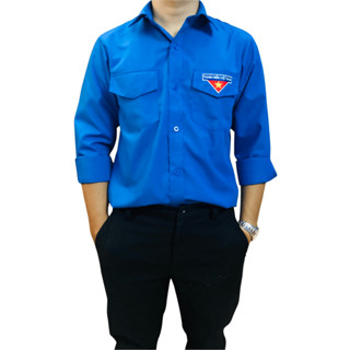 ĐOÀN TAY DÀI, Áo Đoàn thanh niên tay dài nam nữ, vải kate silk logo thêu