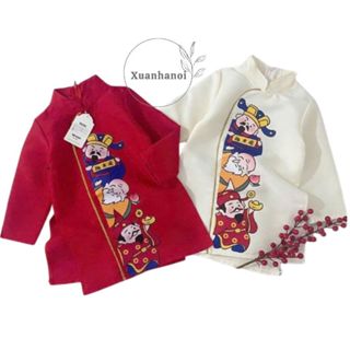 Áo dài tết bé trai thần tài 2 mầu Đỏ, Kem 10-30kg XHN1643