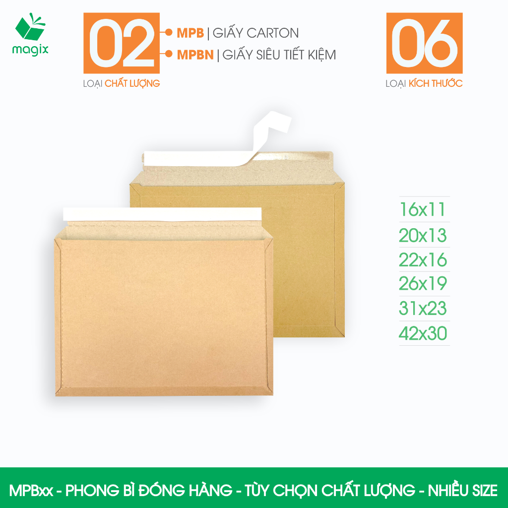 MPB - Combo 20 phong bì giấy đóng hàng - Tùy chọn chất liệu - Nhiều size - Bìa gói hàng, bì thư cứng