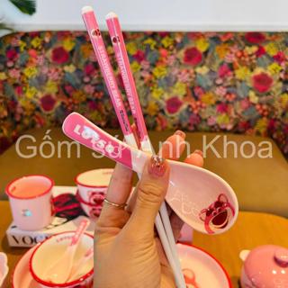Đũa cơm và thìa gốm sứ Bộ bát đĩa decor siêu đáng yêu cực cao cấp hoạ tiết Gấu Losto cho gia đình Xinh Yêu