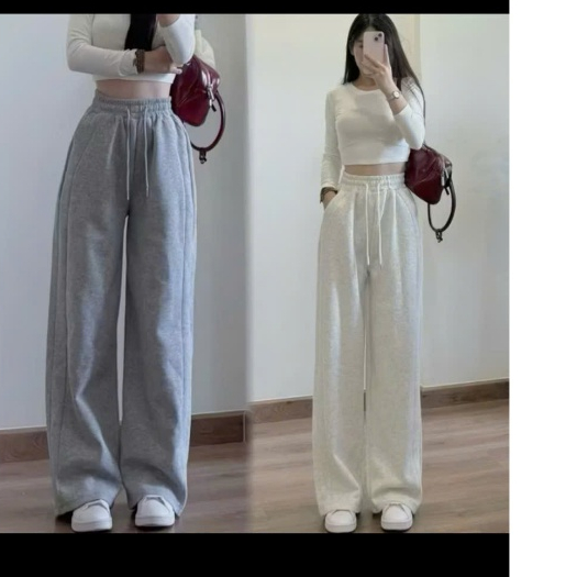 Quần ống rộng nỉ 2 da - Quần ống rộng suông lưng cao có dây điều chỉnh | BigBuy360 - bigbuy360.vn