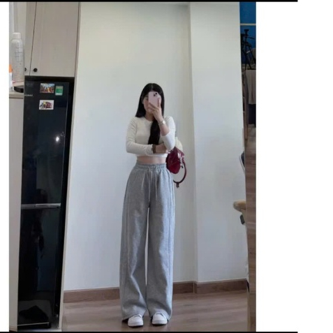 Quần ống rộng nỉ 2 da - Quần ống rộng suông lưng cao có dây điều chỉnh | BigBuy360 - bigbuy360.vn