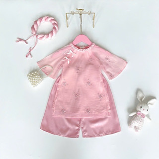  Áo Dài Cách Tân Hồng Kèm Mấn Xinh Bé Gái Diện Lễ Tết 