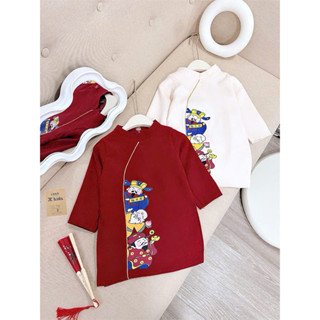 Set áo dài cách tân rồng thêu, hạc thêu cho bé trai mặc tết