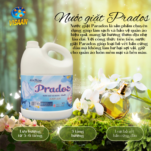 Combo 3 can nước giặt Prados đậm đặc thơm lâu hương nước hoa, an toàn cho da, sử dụng được tất cả má