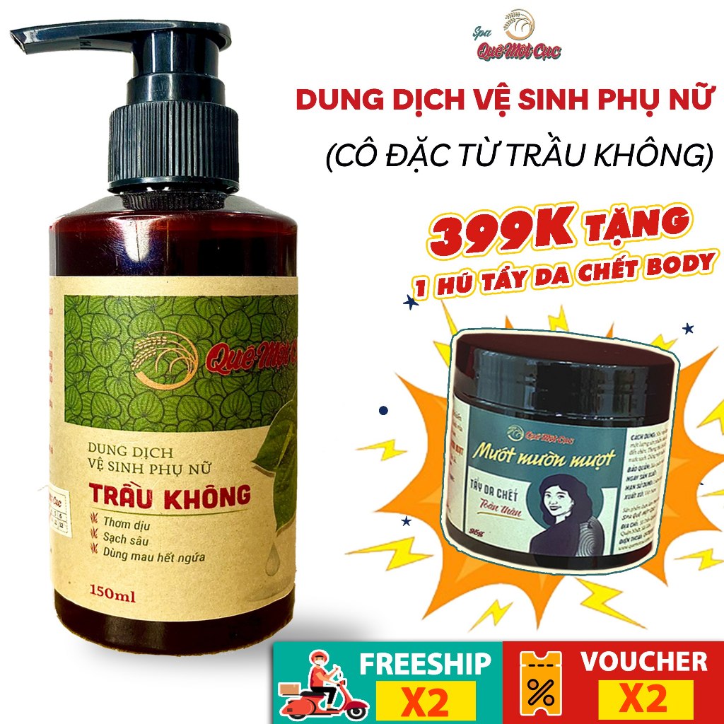 Dung Dịch Vệ Sinh Phụ Nữ Trầu Không Cô Đặc Khử Mùi, Loại Bỏ Nấm, Ngứa, Ph = 5 Spa Quê Một Cục 150Ml