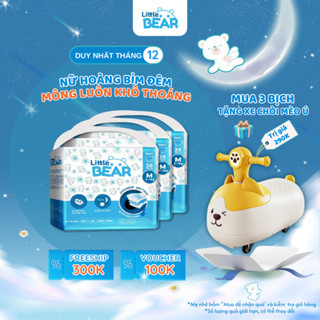 [Tặng Xe Chòi Mèo Ú] Combo 3 bịch tã bỉm đêm Little Bear - Nữ hoàng bỉm đêm, chống trào 12h, đai chun đệm mây