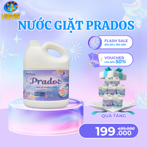Combo 5 can nước giặt đậm đặc Prados 1700 ml hương nước hoa thơm lâu, an toàn cho da tay, sử dụng má