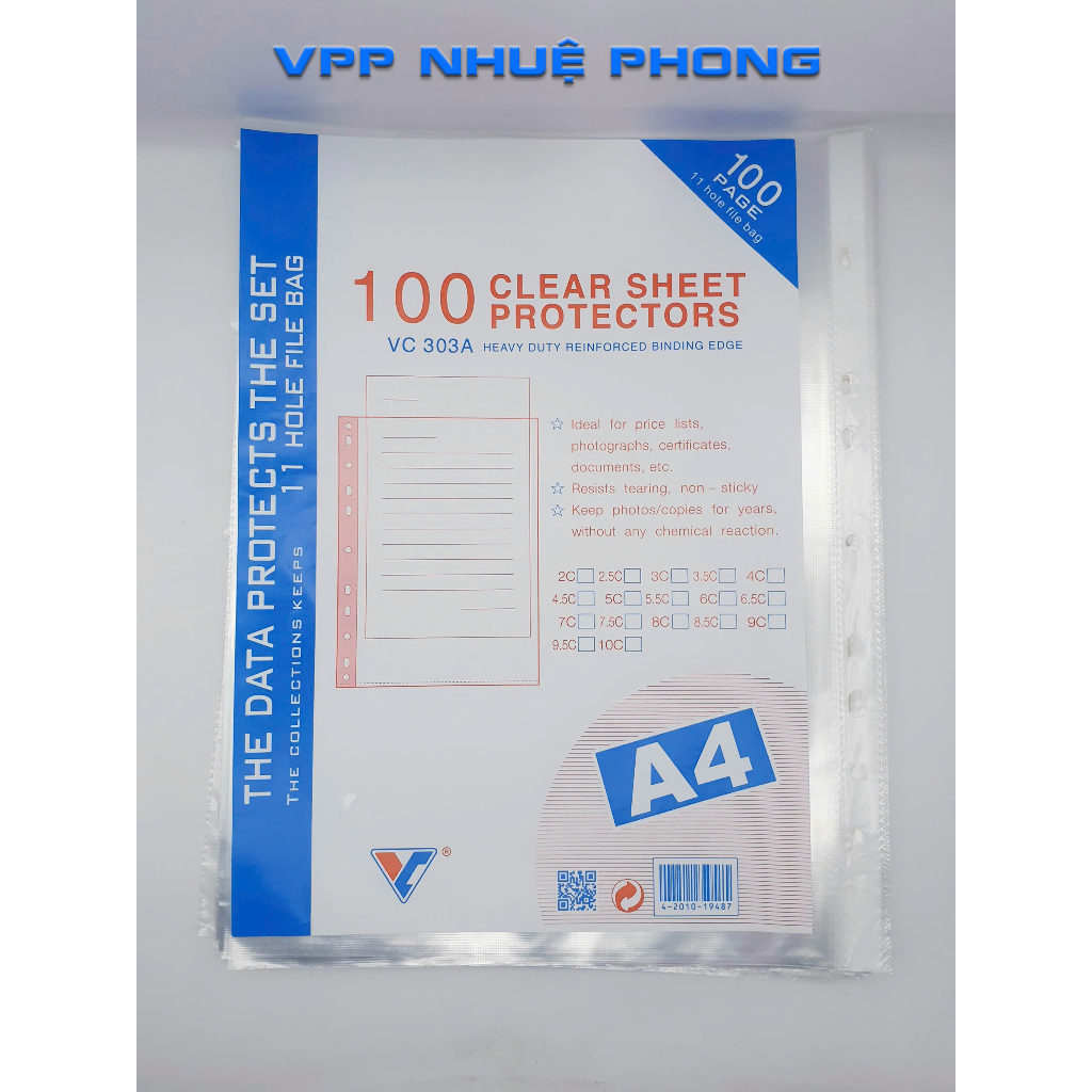 Bìa lá lỗ, bìa lỗ A4 400g, 11 Lỗ (Xấp 100 tờ)