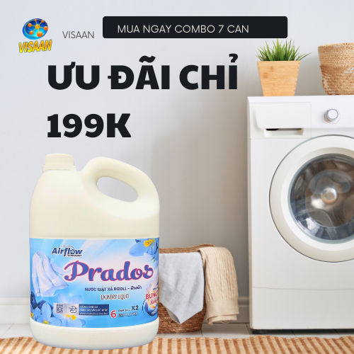 Combo 7 can nước giặt đậm đặc hương nước hoa prados, lưu hương bền lâu, an toàn da tay, sử dụng tất 