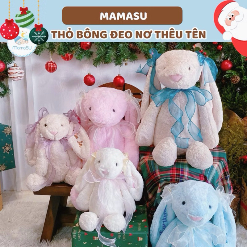 (TẶNG NƠ) Thỏ Bông Jellycat Thêu Tên Theo Yêu Cầu Thỏ Jellycat Thêu Tên Quà Tặng Dịp Noel, Giáng Sin