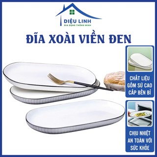  Đĩa Xoài Đĩa Bầu Dục Đĩa Dài Tắng Viền Đen Gốm Sứ Trang Trí Sâu Lòng Đường Kính 30cm Dieulinhshop 