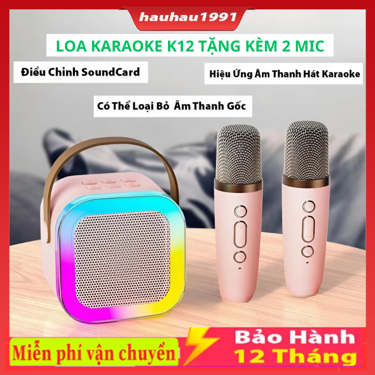 Loa bluetooth K12 Không Dây mini Kèm 2 Micro Thiết Kế Nhỏ Gọn Tiện Dụng