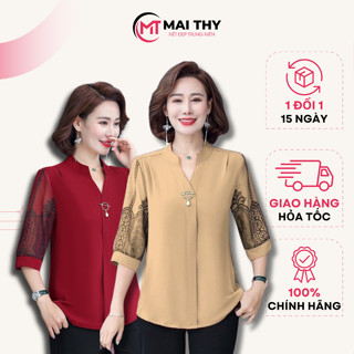 Áo Kiểu Trung Niên MAI THY, Mẫu Sơ Mi Nữ Bigsize Cho Mẹ Trung Tuổi Sang Trọng Trang Nhã | Thời Trang Trung Niên U50