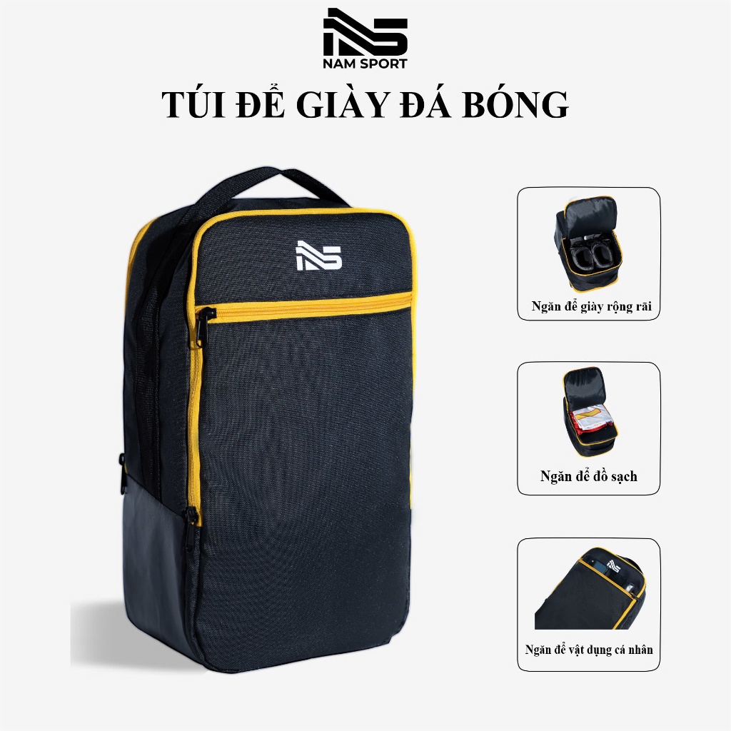 Túi Đựng giày Thể Thao 3 ngăn Nam Sport Đen, Chất Liệu Vải Polyester D600 Chống Nước