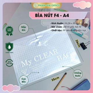  Bìa Nút F4 My Clear Bag  Combo 12 cái  Loại Dày - Giữ Tài Liệu- Lưu Trữ Giấy Tờ - Thương Hiệu VC 