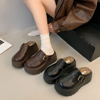  Giày nữ da sục lông MONNI hàng cao cấp đế bánh mì 