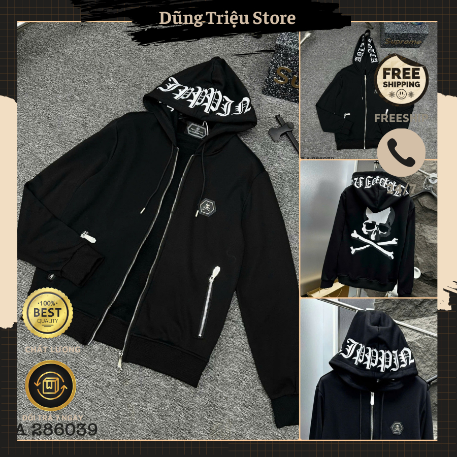 Áo Khoác Nam Phi Líp in Chữ Phối Khóa Hót Hít - Áo Khoác Nam Philip Khóa Mũ Mới Nhất a