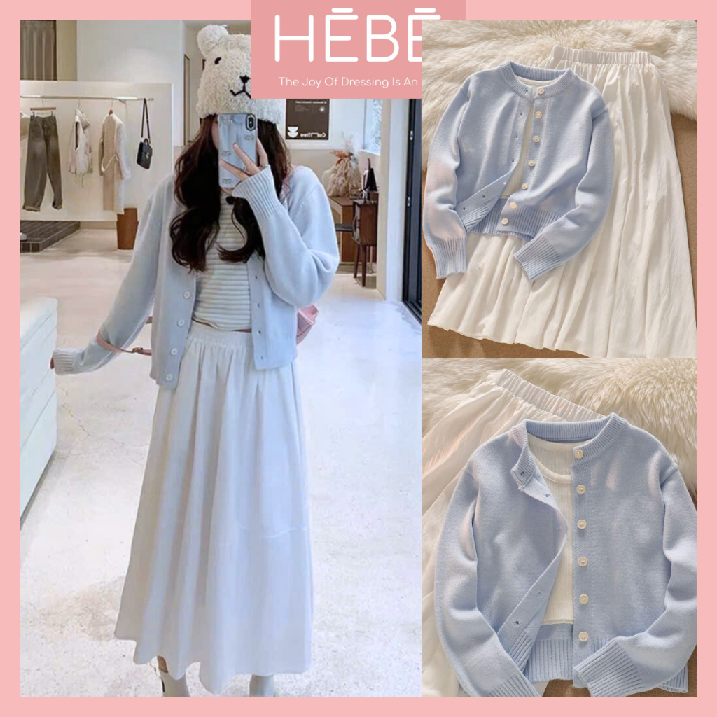  Set Áo Váy Nữ Riria Thiết Kế Áo Len Kèm Chân Váy Xòe Vải Đũi Set Đồ Nữ Style Hàn Quốc Sang Chảnh Thời Trang HEBE 