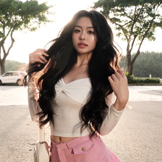 Áo kiểu body nữ tay dài TOPTIFY kiểu cổ vuông nhúng ngực phong cách nữ tính - Amy Top TTF251