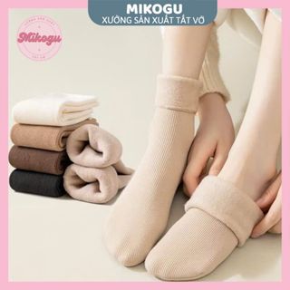 Tất Vỡ Nữ - Set 5 Đôi Tất Vớ Cotton Lót Lông Nỉ Giữ Nhiệt Cao Cổ Siêu Ấm Màu Pastel Mẫu T138