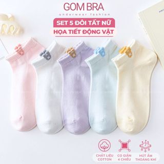 Combo 5 đôi tất nữ cố ngắn Gom Bra, vớ dễ thương chất liệu cotton mềm mịn, hút ẩm khử mùi êm chân - CB104