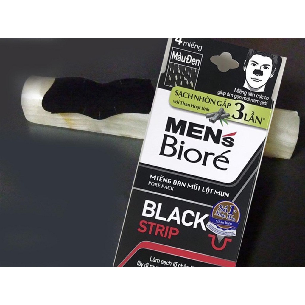 Miếng Dán Mũi Lột Mụn Men's Bioré (Màu Đen) Pore Pack Black Strip Refreshing Cool 4 Miếng Hasaki