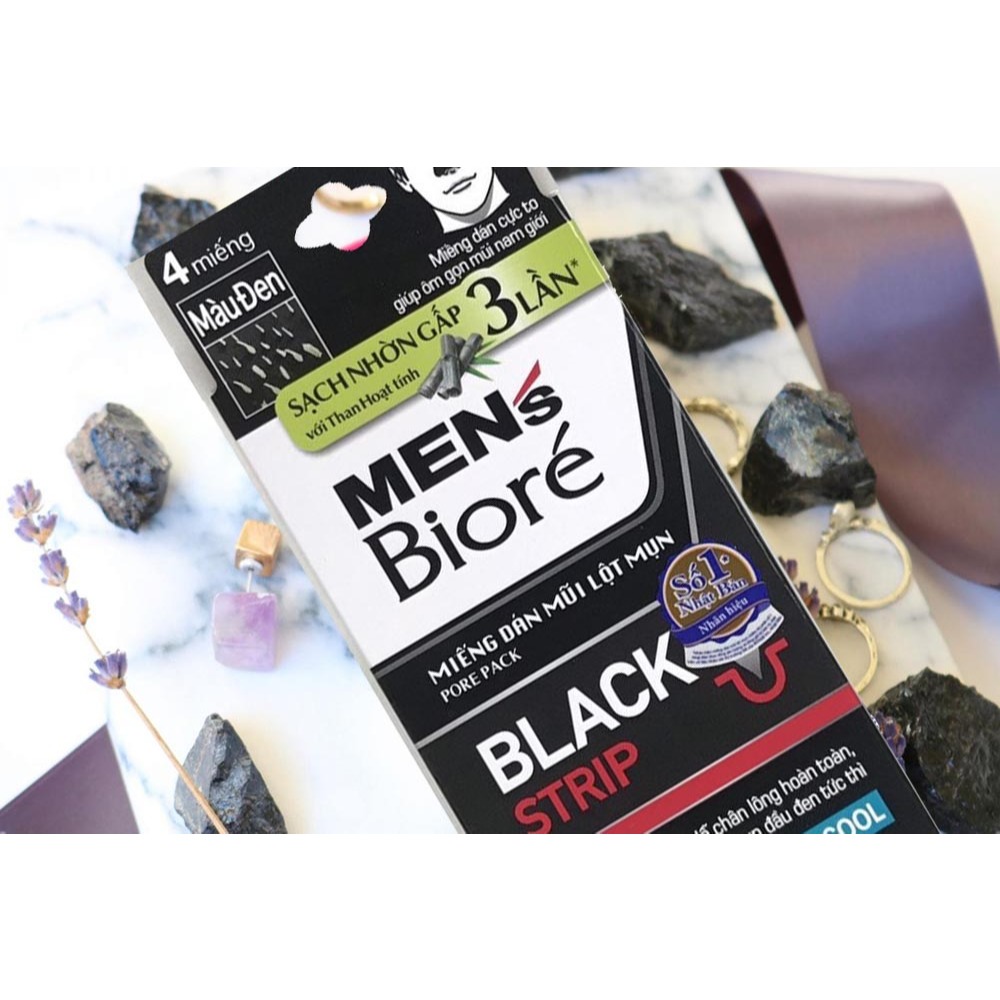 Miếng Dán Mũi Lột Mụn Men's Bioré (Màu Đen) Pore Pack Black Strip Refreshing Cool 4 Miếng Hasaki