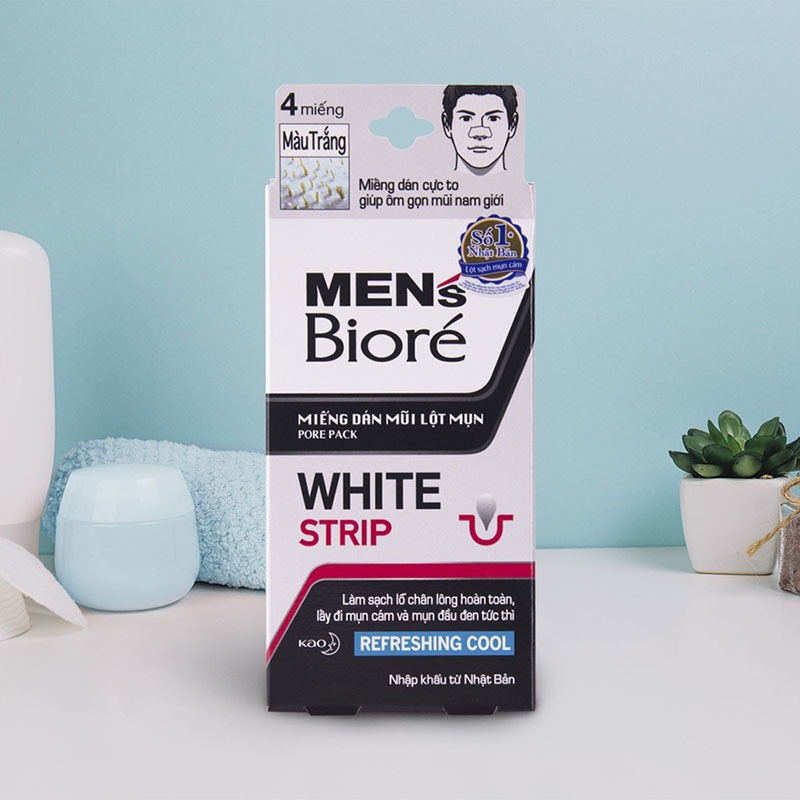 Miếng Dán Mũi Lột Mụn Men's Bioré (Màu Đen) Pore Pack Black Strip Refreshing Cool 4 Miếng Hasaki