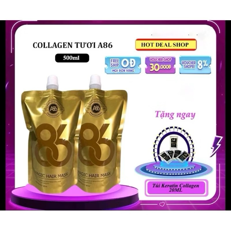 Collagen tươi A86 phục hồi tóc hư tổn khử kiềm hóa chất cung cấp dưỡng ẩm cho tóc cao cấp 500ml