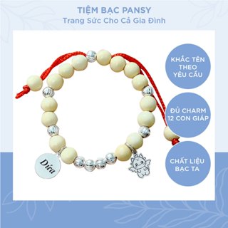 Vòng dâu tằm khắc tên cho bé gái, trai PANSY - Vòng gỗ dâu mix bi bạc, thẻ khắc chữ theo yêu cầu bằng bạc ta