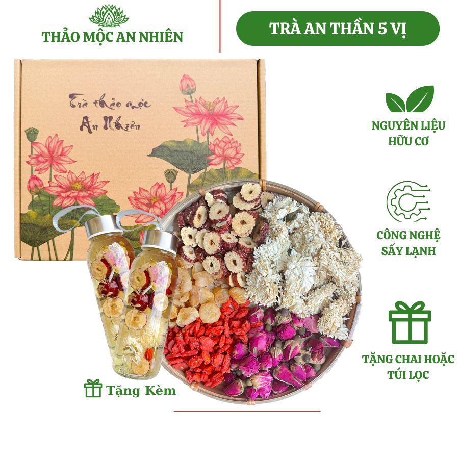 Trà an thần ngủ ngon 5 vị thảo mộc (Hộp 30 +Chai HOẶC Túi Lọc) an thần ngủ ngon, thanh lọc cơ thể