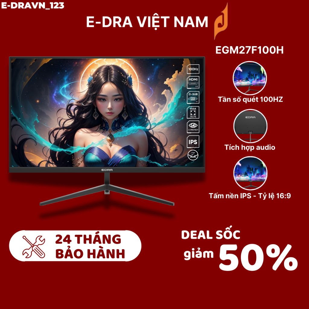 Màn hình Gaming EDRA EGM27F100H 27 inch FullHD 100Hz. Hàng chính hãng - Bảo hành 24 tháng