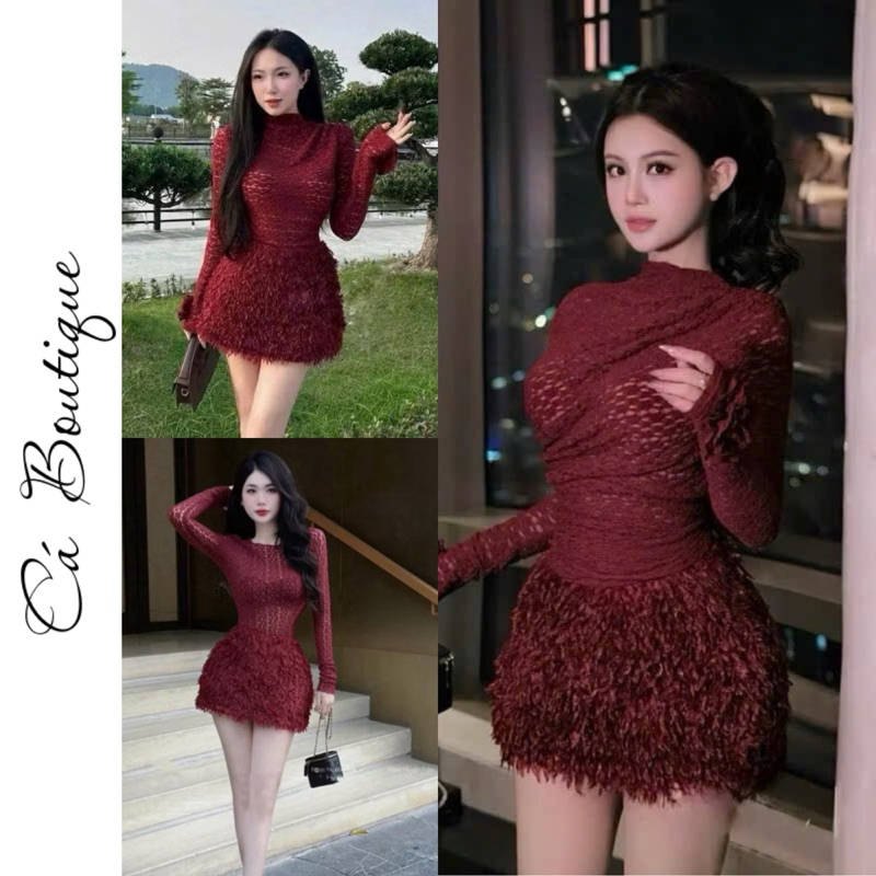  SALE XÃ KHO Áo Ren Lưới Nữ "DÚM" Vai Tay Hoa Ôm Body Tiểu Thư Bánh Bèo Mùa Đông Cá Boutique 