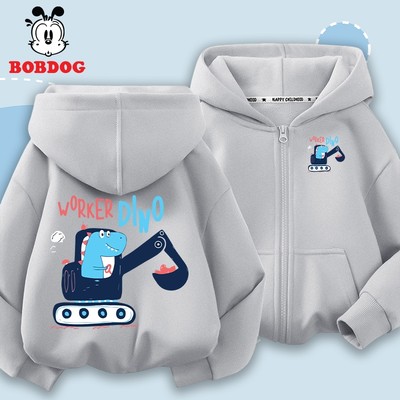 Áo khoác cho bé trai BOBDOG chất liệu nỉ da cá mềm mịn in hình máy xúc cho bé