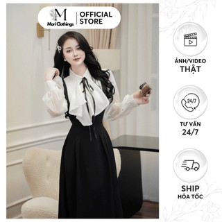  Váy Dáng Dài Cổ Nơ Bèo Nữ Tính Tiểu Thư Thanh Lịch Thời Trang Nữ N162| MORI CLOTHINGS 