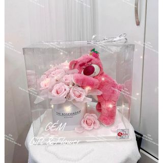 [Hoả tốc] ‼️Box Hoa Gấu Dâu Lotso kèm đèn nháy và Thiệp.