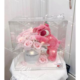 [Hoả tốc] ‼️Box Hoa Gấu Dâu Lotso kèm đèn nháy và Thiệp.