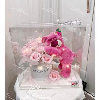 [Hoả tốc] ‼️Box Hoa Gấu Dâu Lotso kèm đèn nháy và Thiệp.