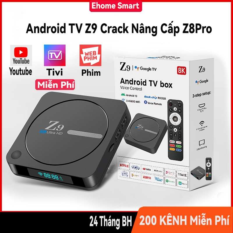 Android TV Box Z9 Pro 2025 Cack Xem Tivi Miễn Phí, Lướt Web Xem Phim, Truyền Hình, Thể Thao, Youtube