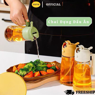 Bình Xịt Dầu Ăn Và Rót Dầu Ăn 2in1 - Chai Đựng Dầu Ăn Thuỷ Tinh 470ml