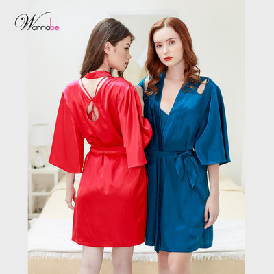 Bộ sưu tập áo choàng ngủ lụa WANNABE bí quyết áo khoác ngủ phong cách thư giãn đẳng cấp KIS61223308