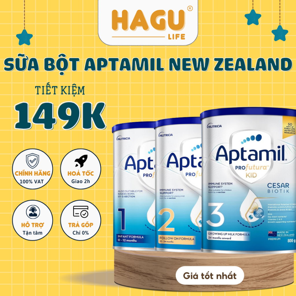 Sữa bột Aptamil Profutura Cesarbiotik New Zealand đủ số, số 1, số 2, số 3 - Synbiotic độc quyền