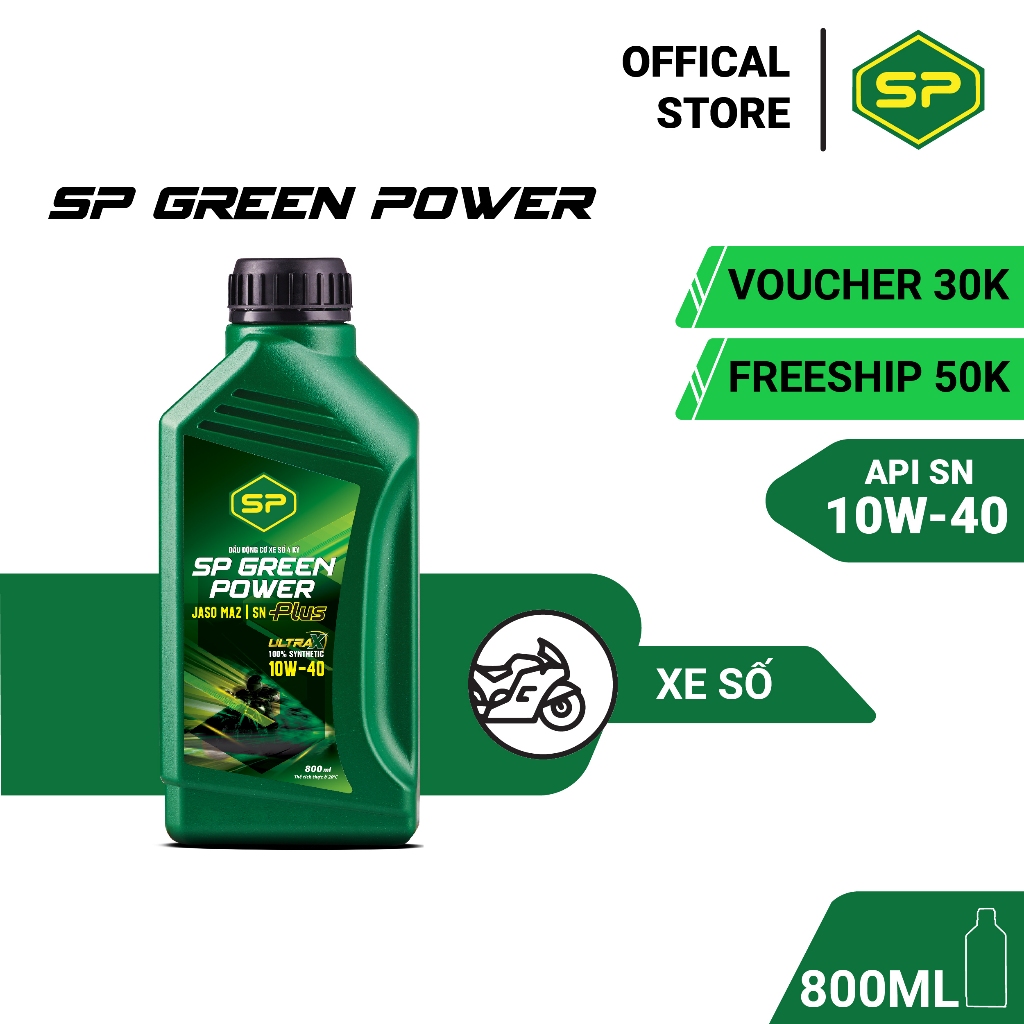 Dầu nhớt xe máy, xe số Saigon Petro - SP Green Power Plus 10W40, API SN, Dầu tổng hợp 100%