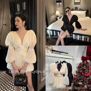 Váy đầm jumpsuit cổ chữ V khoét ngực dài tay, váy đầm dự tiệc trễ vai khoét sâu thiết kế cao cấp dự tiệc cưới, bar chảnh